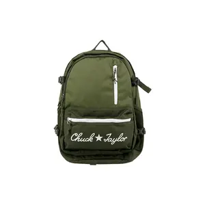 Converse Straight Edge Zipper Logo Polyester Laptop Backpack for Men and Women in Green