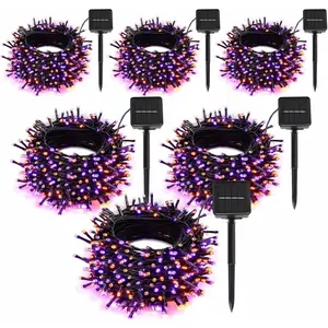 6-Pack Solar String Lights, 600 LED Extra-Long 236Ft Solar Halloween Lights Outdoor , 8 Modes Led Halloween Light for Garden, Patio, Wedding(Purple & Orange)