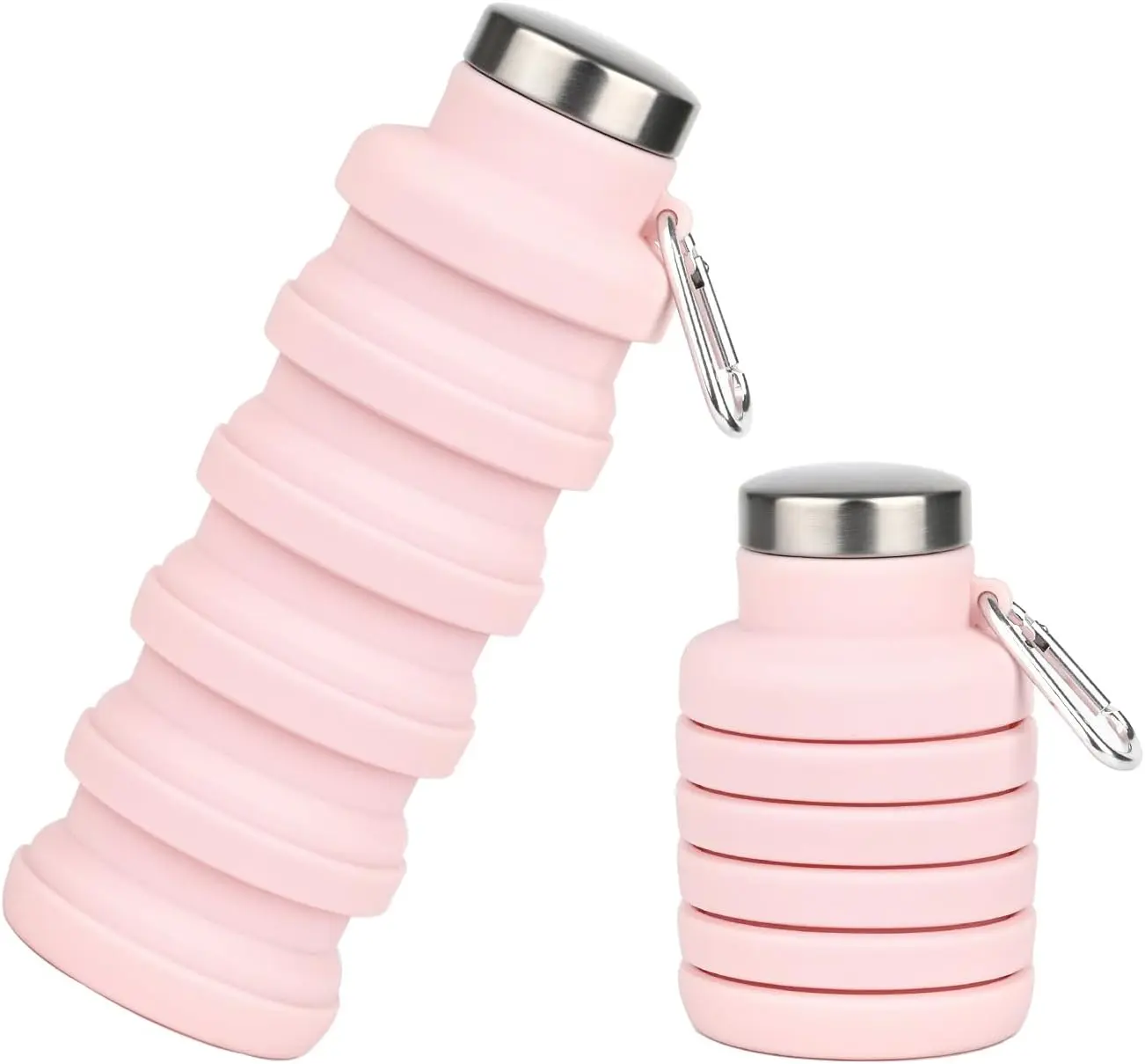1Pcs pink silicone foldable water bottle,which can be used for outdoor activities, travel, and everyday use