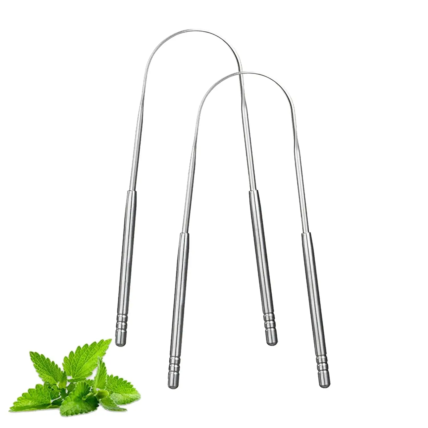 Stainless Steel Tongue Scrapers for Adults - 2-Pack Oral Cleaners, Adjustable Design, Reduces Bad Breath & Freshens Breath (Silver)