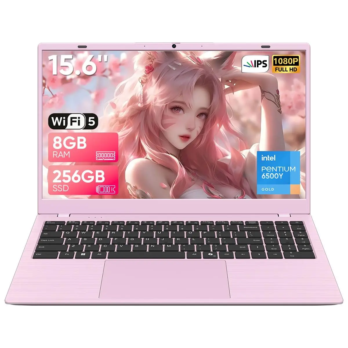 Pink Laptop 15.6" FHD Intel 6500Y 8GB RAM 256GB SSD Numeric Keypad WiFi 5 Bluetooth 5.0 Lightweight Notebook for Students Back to School & Home Office