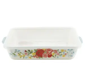Ceramic Baker with Lid, Sweet Rose, 17.13 x 11.50 x 4.25 Inches