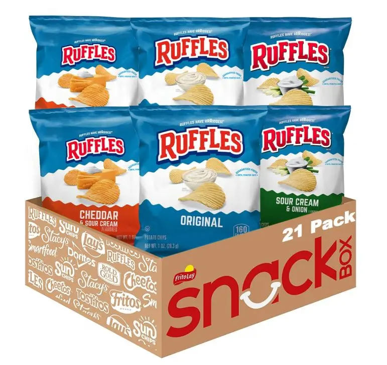 Ruffles Potato Chips, 3 Flavor Variety Pack, 1 oz Bags (Pack of 21)
