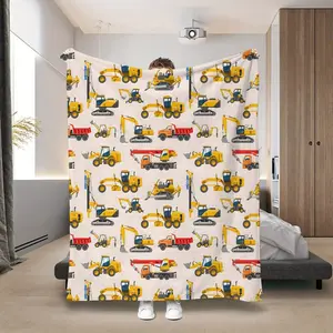 Excavator Engineering Car Flannel Blanket Construction Truck Machine Washable Super Soft Throw for Kids Boys Bed Sofa Birthday Gift