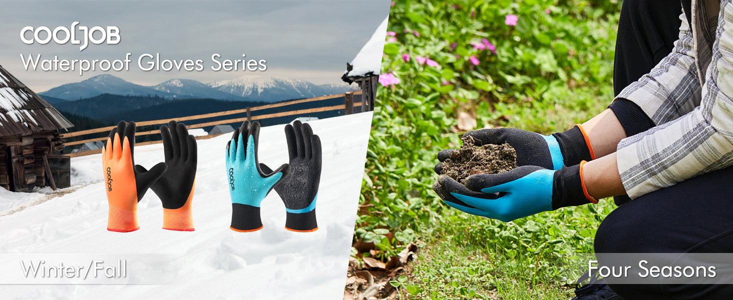 COOLJOB 2/6 Pairs Waterproof Gardening Work Gloves with grip, Double Rubber Coated (Blue)