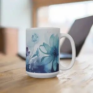 Blue Floral Watercolor Ceramic Coffee Mug 15oz Popular Best Seller Mugs Best Selling Item Gifts Under 10 Trending Etsy Gift Idea