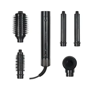 FoxyBae Black Shimmer Super Styler Pro+ Styling Set – Interchangeable Hair Styler & Salon Equipment with Auto-Wrap Heated Curler, Blowout & Round Brushes – Frizz-Free, Smooth, Shiny Hair