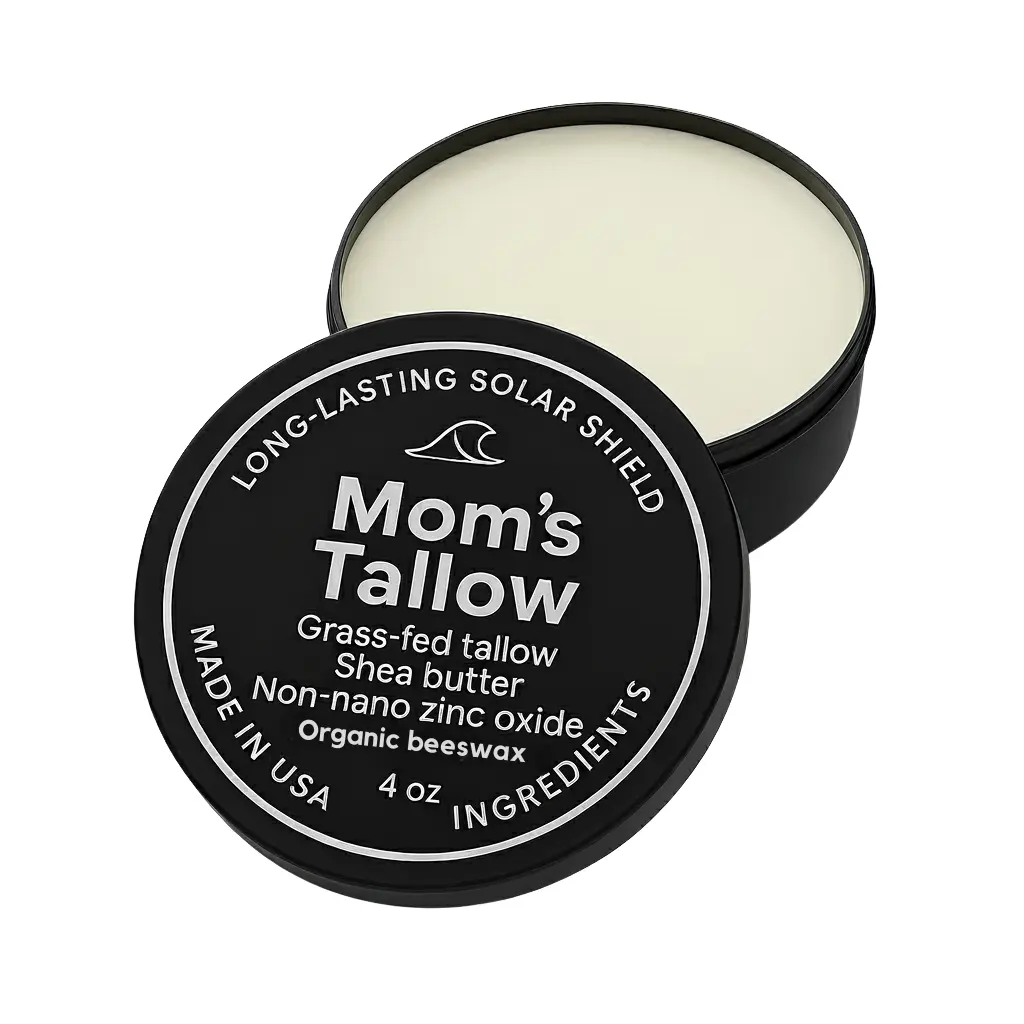 Mom's Long-Lasting Organic Tallow Sun Balm for Smooth Soothing Skin - Water-Resistant Facial Moisturizer with Grass-Fed Beef Tallow & Non-Nano Zinc Oxide