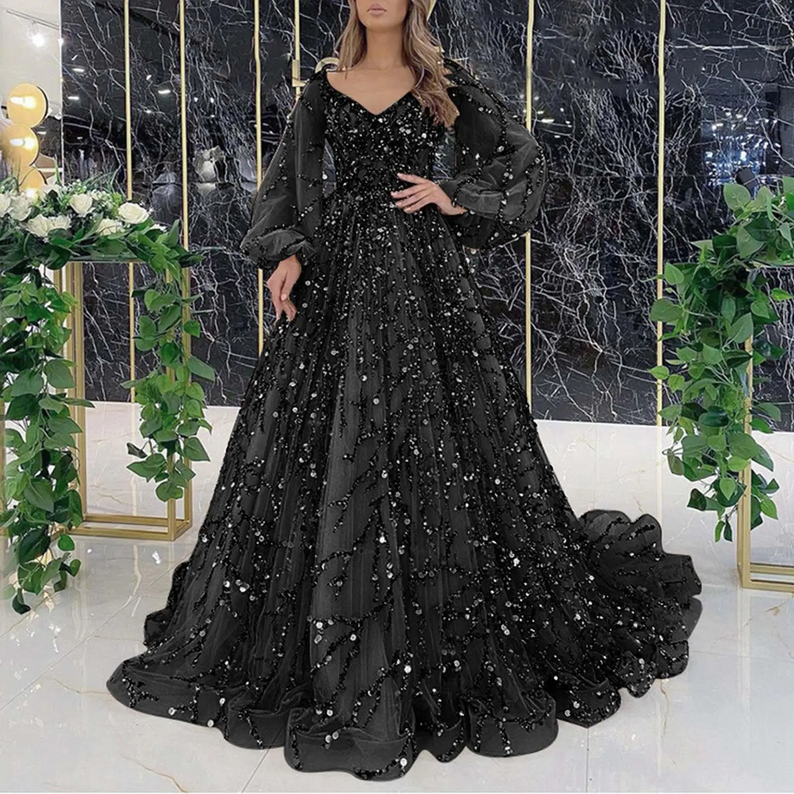 prom dress that covers chest One-Shoulder Tight Long Sequin Prom Dress