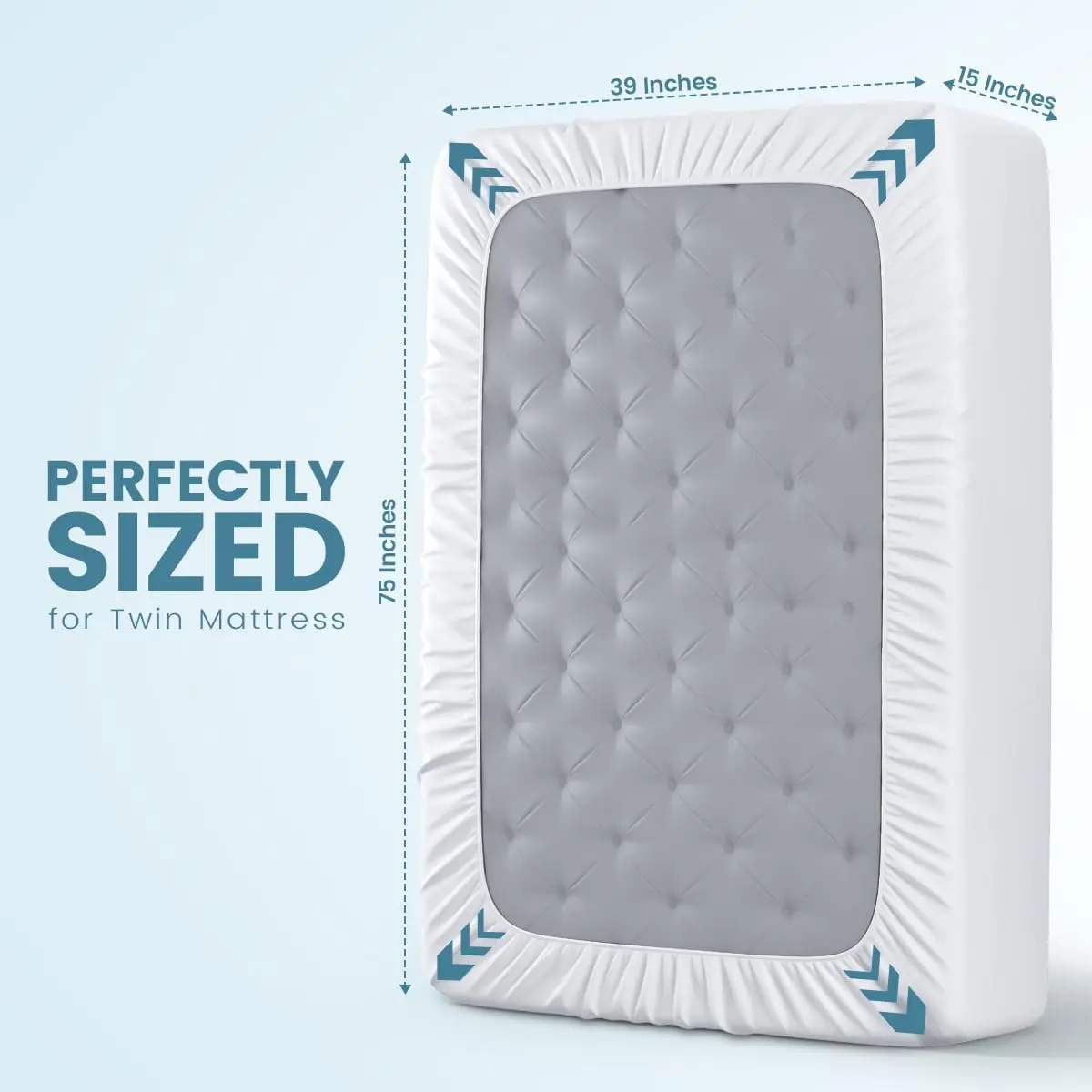 Waterproof Twin Size Mattress Protector fits Upto 15" deep Mattresses