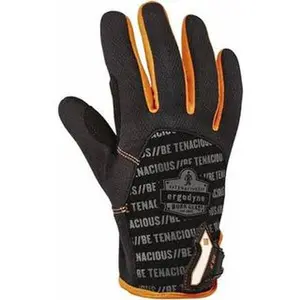 Ergodyne Size M (8) Polyester Blend Work Gloves For Mechanics & Lifting, Uncoated, Hook & Loop Cuff, Full Fingered, Black, Paired 17173
