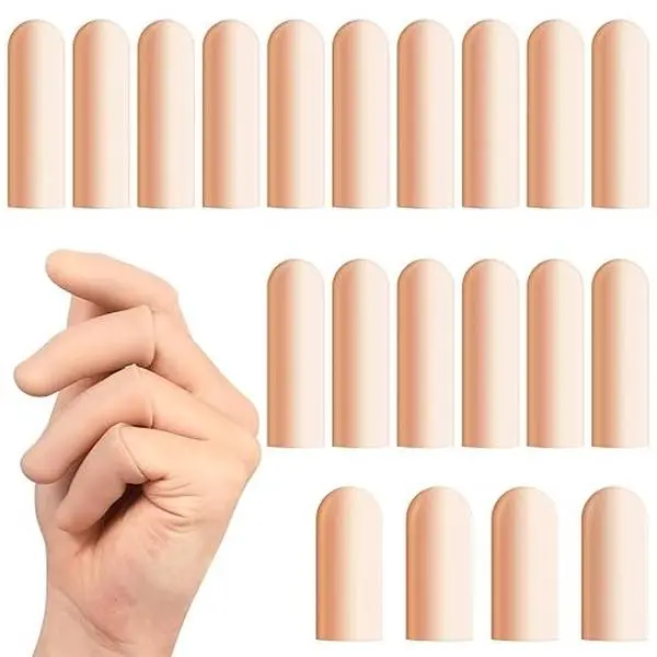 Gel Finger Cots Protectors, Silicone Fingers Covers Bandages Caps Sleeves for Fingertip Thumb Protection, Ideal for Trigger, Arthritis, Cracking, Blisters, Callus, Hangnail & Pain Relief (Nude, M, 20PCS)
