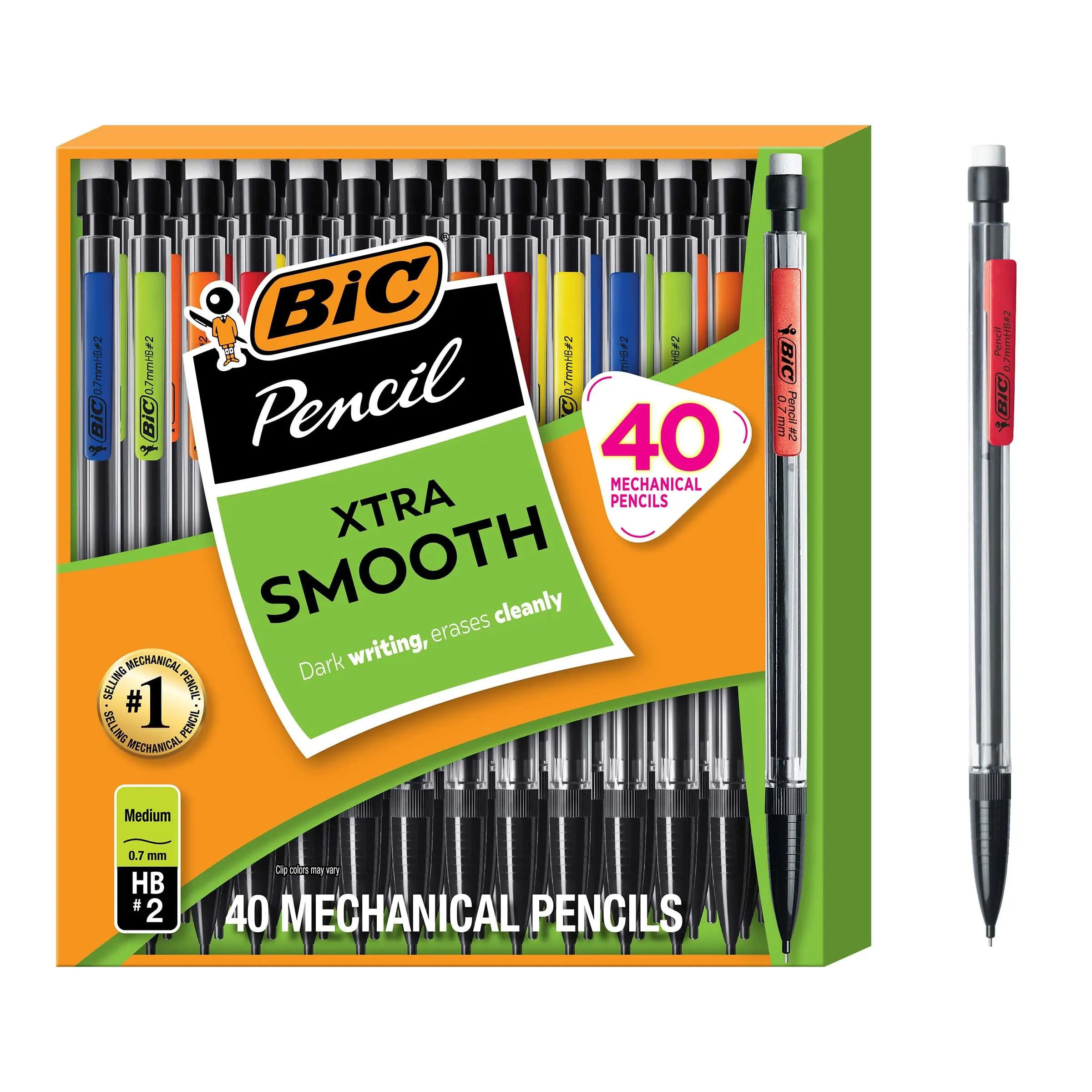 BIC Xtra Smooth Mechanical Pencil with 0.7 mm Medium Point, Refillable and Retractable, 40-Count Pack
