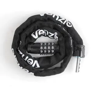 Venzio 4-Digit Combination Bike Chain Lock, Keyless 4mm x 900mm (3FT) Anti-Theft Security Lock for Bicycle, E-Bike, Scooter, Fence, Gate, Door, with Zinc Alloy Core & Fabric Sleeve