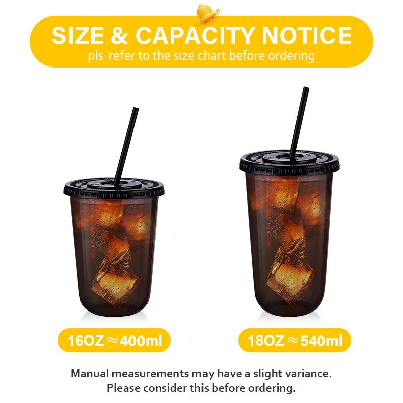 100 Sets 400ml Black Transparent Plastic Cups with Lids and Straws Disposable Iced Coffee Cups Perfect for Parties and Coffee Events Lightweight PET Material Leak-proof Lid U-shaped Design Essential for  to Go Coffee Cup Colorful
