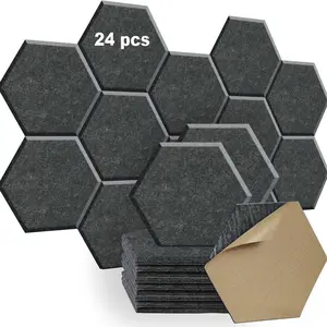 24pcs Italian Style Felt Acoustic Panels, Self-Adhesive Easy Install Polyester Fiber Soundproof Wall Stickers, Home & Office Use, Universal Setting