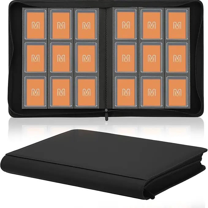 Durable Toploader Binder - 9-Black 9-Pocket Trading Card Organizer with Sleeves, 288-Capacity for 3"x4" Rigid Toploaders, 15.5x13x1.3in Game Card Organizer & TCG Storage Album for Sports Collectibles
