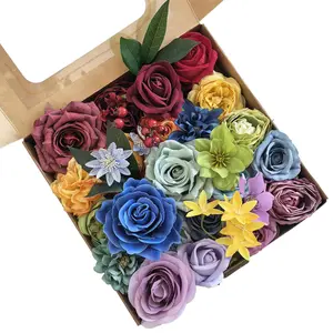 30 Pcs Colorful Artificial Flowers for Home Decor, Realistic Faux Silk Flower Bulk with Iron Stem – Decorative Floral Arrangement for Wedding Party Bouquets, Centerpieces & Backdrops