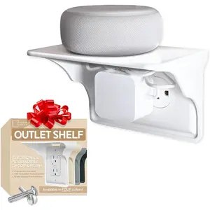 Horizontal Wall Outlet Shelf - Convert Your Outlet into Display Shelves - Alexa Speaker Stand, Electric Toothbrush Holder - Light Socket Shelf 1 Pack, White