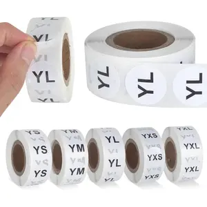 2500 Piece Youth Clothing Size Stickers - Round Adhesive Labels, 5 Sizes (YXS-YL), White & Black