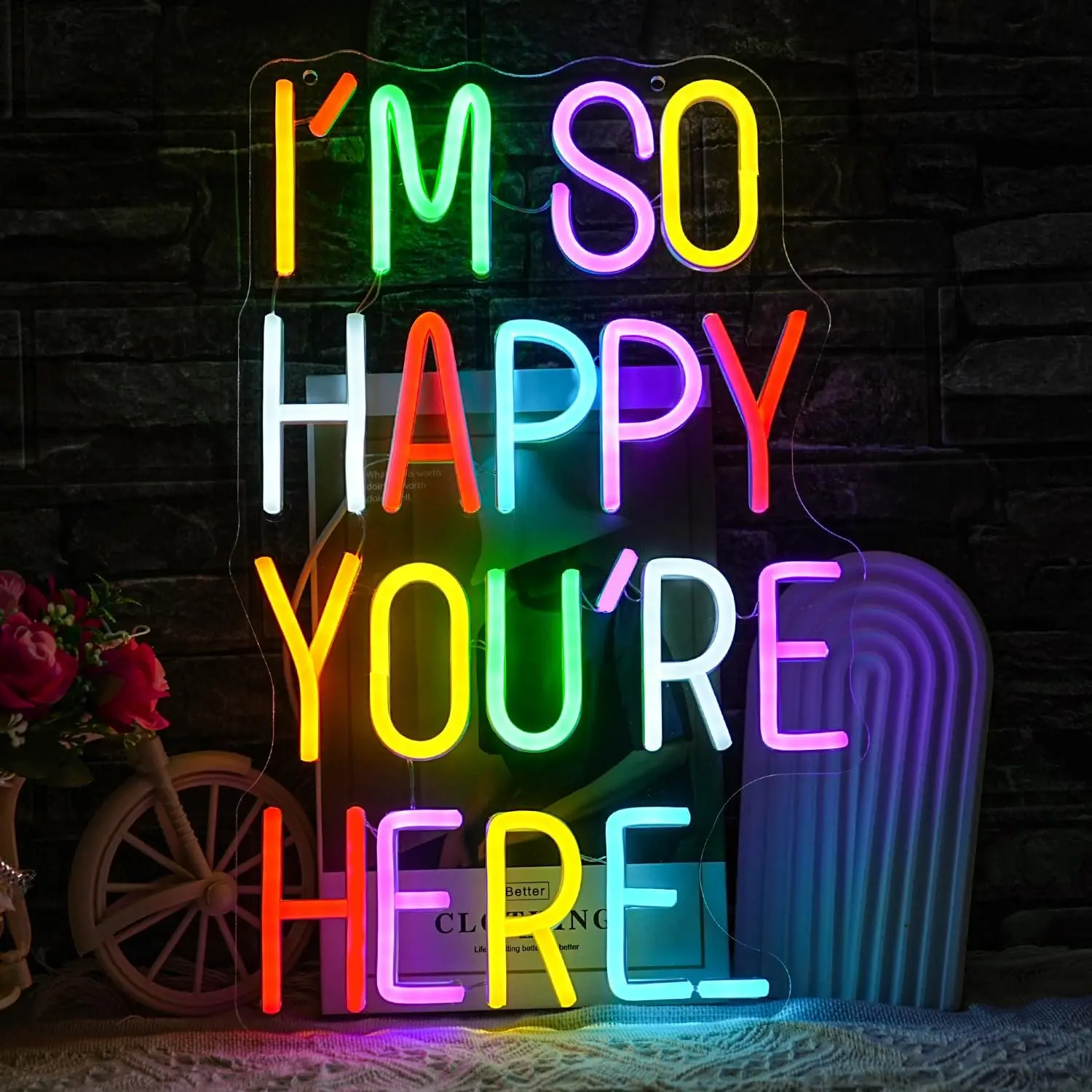 I'm So Happy You're Here Neon Sign Classroom Neon Lights up Signs Dimmable Positive Affirmation LED Light for Kids Room Welcome Signs for Classroom Home Business Wall Art Decor,Back to School Gifts (16.5''*10.6'')