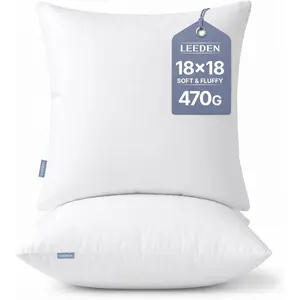 18x18 Pillow Inserts Pack of 2, 18 Inch Throw Pillow Inserts, Soft Decorative Square Throw Pillows for Couch, Sofa, Bed, and Home White Pillows