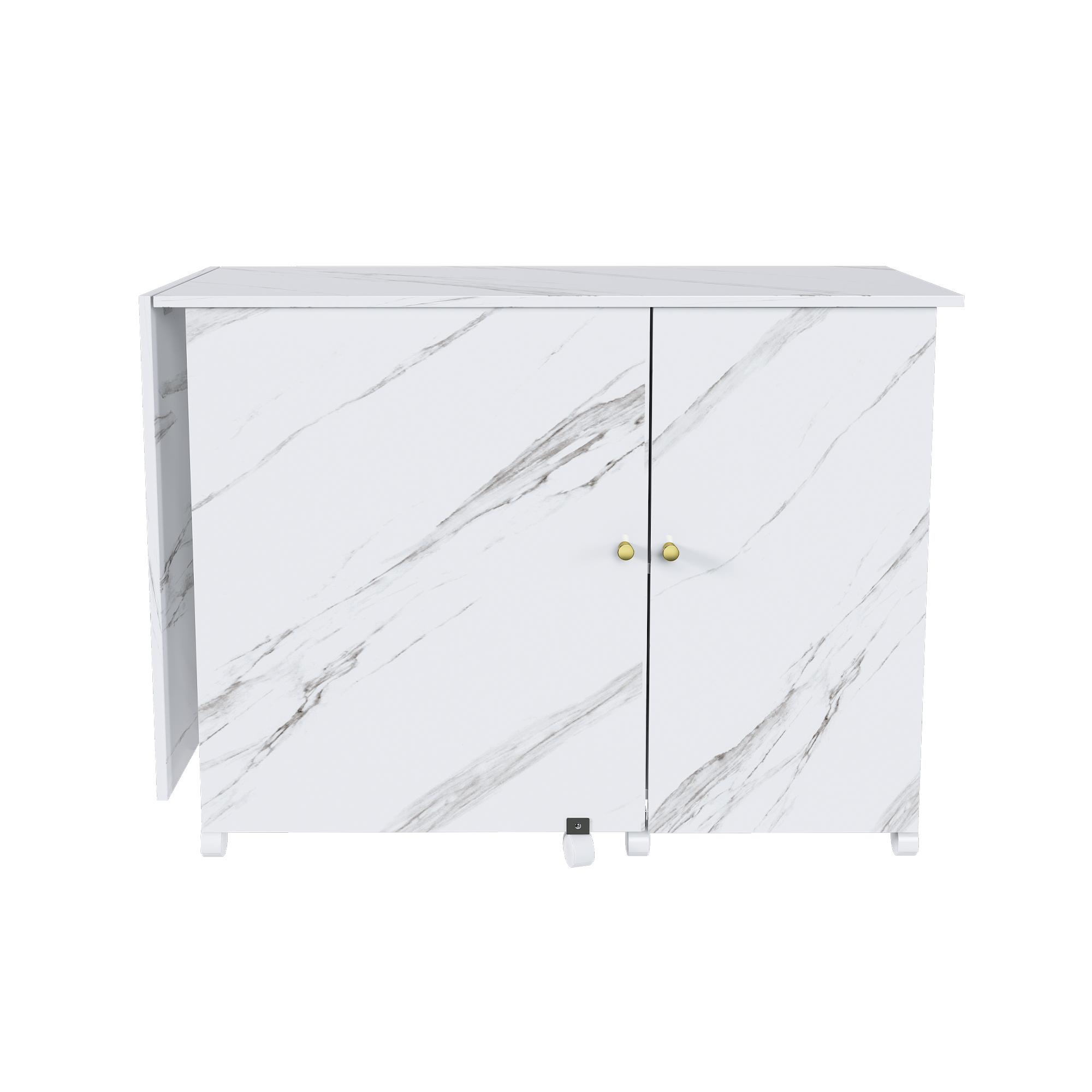 57.5" Foldable Sewing Machine Table with Locking Casters, Multi-Storage Craft Station with Shelves, Bins & Cabinet, Adjustable Sewing Cabinet for Home, Bedroom, and Craft Room(White)