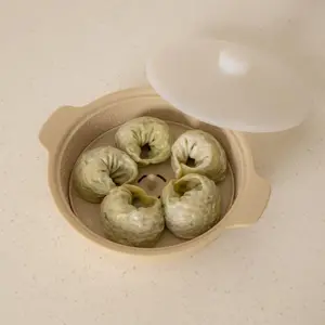 Microwave  Steamer with Basket,  , Dishwasher & Oven Safe to 482?F, Easy Clean, Vegetable, Fish, Korean Steamed Egg & Dumpling Steamer, Microwave Cookware (Creme Brulee)