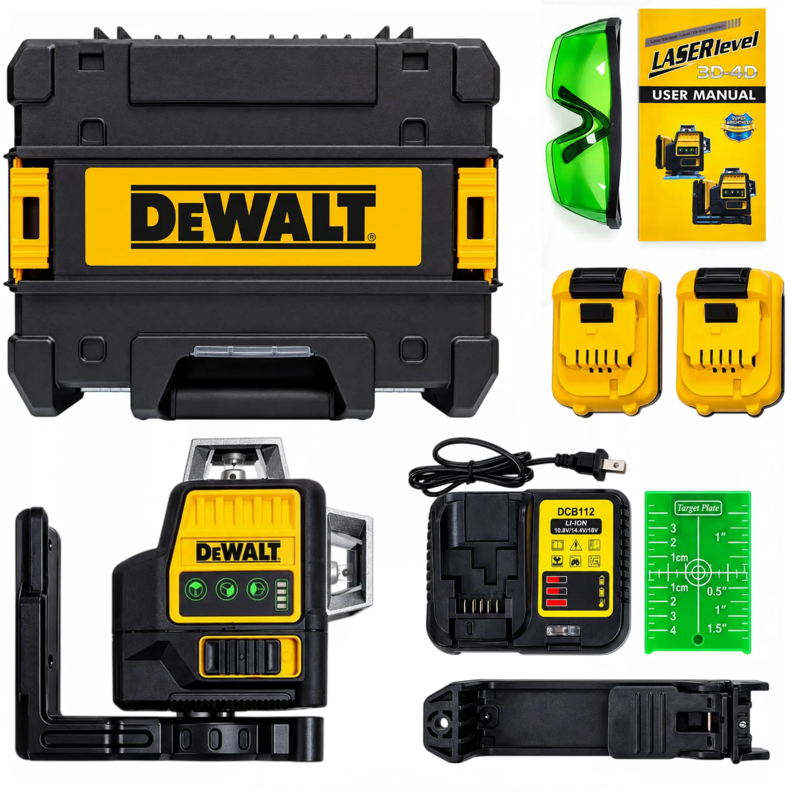 DEWALT 3D 12-Line Green Laser Level SPY-QT89 with 3x360° Full-Surround Lines for Ceiling Grids & Wall Framing, Self-Leveling Laser Level 100ft, Waterproof for Tile Layout, Picture Hanging, DIY Projects