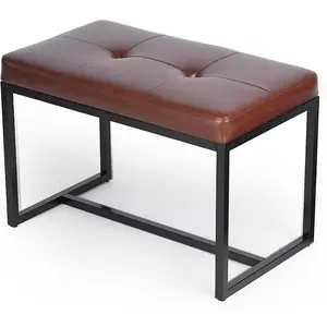 Modern Ottoman Bench, Faux Leather Vanity Stool Chair for Vanity, Small Bench with Metal Frame, Rectangle Foot Rest Stool for Dressing Room, Living Bathroom,Entryway, Brown