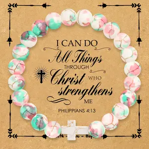 1pc Christian Natural Stone Cross Bracelet, handmade beaded faith jewelry with inspirational design, perfect for women as Mother’s Day, birthday, First Communion, Confirmation, or graduation gifts, meaningful bracelet for mom, daughter, grandma.