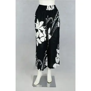 Hawaiian Print Haleiwa Pants - Black Tribal Plumeria