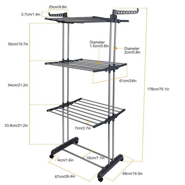 Rolling collapsible clothes drying rack, laundry dryer hanger stand, rail shelf, wardrobe clothing drying racks Foldable Chrome