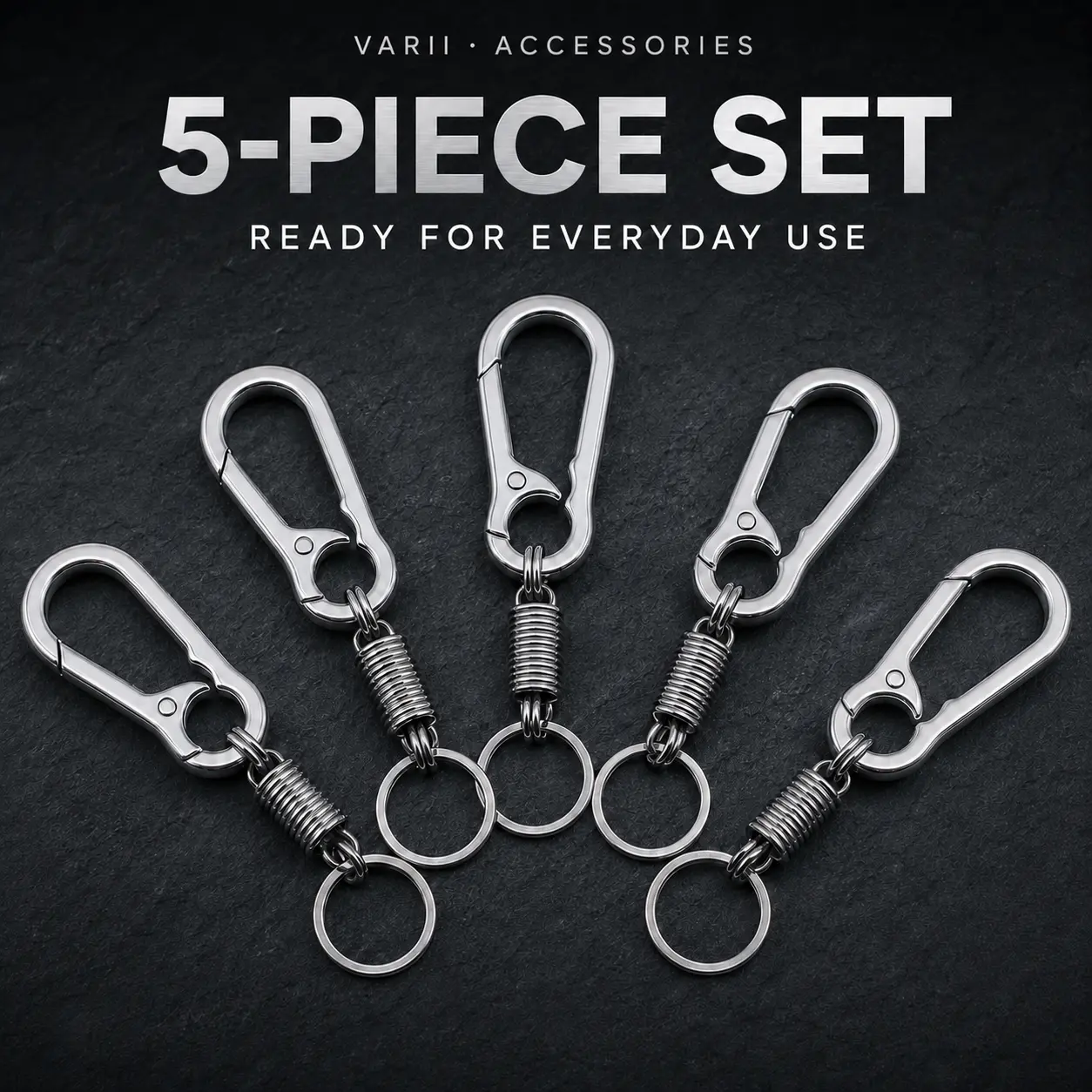 5-Pack Detachable Snap Hook Keychains with Split Rings, Silver-Tone Zinc Alloy Key Clips for Keys, Bags and Everyday Accessories