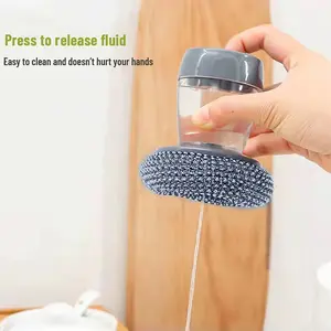 Kitchen Soap Dispensing Palm Brush Automatic Liquid Adding PET Ball Pot Brush Cleaner Push-type Brush Kitchen Detergent Tools Squeegee Scrubber Scrubber Cleaning