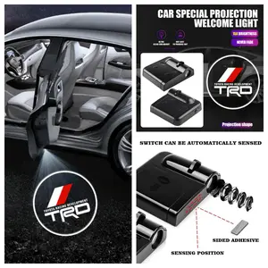 TRD Logo Car Door Projector Lights 4 Pack, Fit Toyota Vehicles, Peel-and-Stick & Non-Destructive Waterproof LED Courtesy Lights, Car Lighting Accessories
