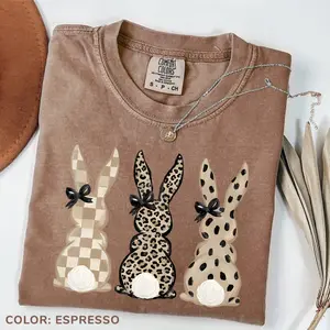 Neutral Easter Bunnies Tshirt Leopard Checkered Patterns Coquette T-shirt