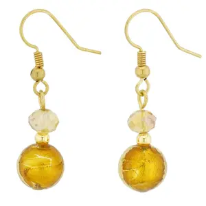 Glass Of Venice Beatrice Murano Glass Drop Earrings - Gold Leaf Golden Brown, Anniversary Birthday Daily Costume Jewelry