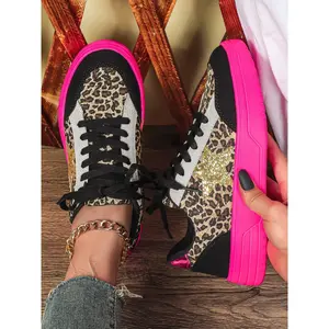 Women's Leopard Print Casual Low-Top Sneakers, Comfortable Lightweight Breathable Shoes for All Seasons, Perfect for Parties and Daily Wear