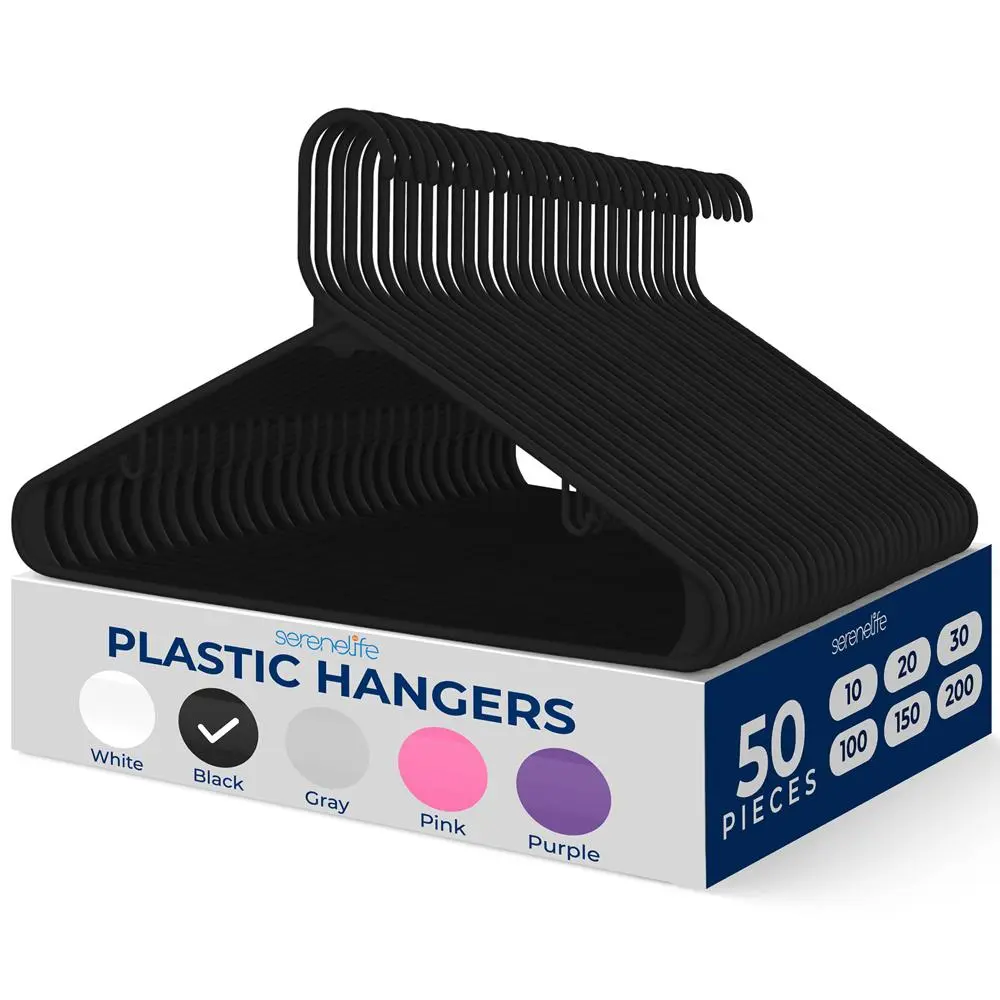 50-Piece Heavy-Duty Recycled ABS Plastic Slim Hangers Set - Black, Lightweight Non-Slip Household Hanging Organiser with Pant Bar, Space-Saving Box-Friendly Home Supply for Shirts, Coats