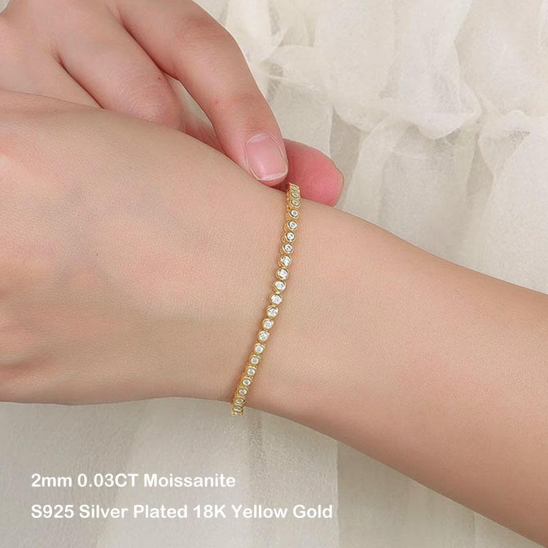 EWYA Sparkling 2/3mm Full Moissanite Tennis Bracelet for Women Party S925 Silver Plated 18K Pass Diamond Test Bezel Bracelets