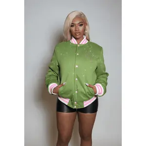 Alonza Green/Pink Rhinestone Varsity Jacket