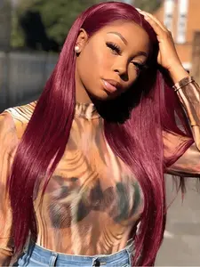 99J Straight Wig 4x4 Human Hair Glueless Wigs for Women High-Quality Wig HD Lace 180 Density Pre-Cut Lace Perfect for Daily Use