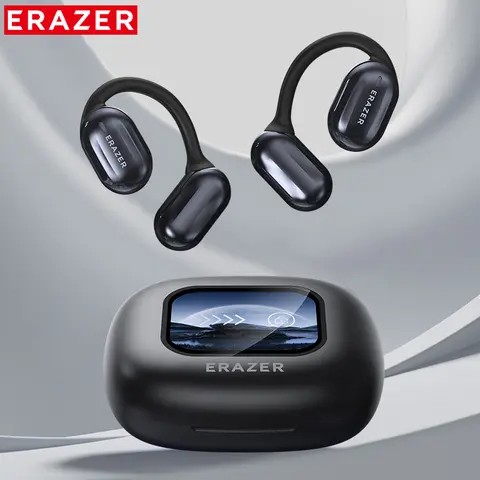 ERAZER OWS Touch Screen Wireless Headset - Bluetooth 5.4 Connection, Wireless Noise Cancellation, HIFI Stereo Audio, Mic, Silicone Build, LCD Full-Color Display, TF Card Support, Water Proof Charging, 50mAh, IPX5, Cable, Mobile & Phone Compatibility