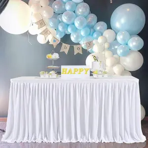 White Table Skirt for 6ft Rectangle Tables, Pleated Tablecloth for Christmas Baptism Baby Shower Christening Girl Princess Unicorn Birthday Party Gender Reveal Dessert Cake Table Decorations