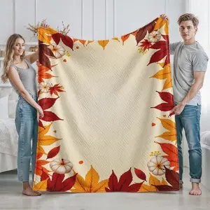 Autumn Leaves and White Pumpkin Print Cozy Blanket for Home Living Room and Bedroom Use  Perfect for Adults Seeking Warmth and Comfort  Ideal Thanksgiving Seasonal Gift for Family and Friends  Suitable for Fall Decoration and Holiday Celebration  Soft