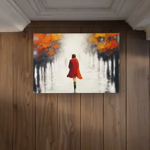 Begin Home Decor CODM1724U51KSY 17 x 24 in. Woman with A Red Coat by Fall - Trees Street Door Mat