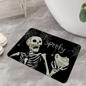 Halloween Themed Floor Mat, 1 Count Halloween Decor Creative Skull Pattern Bath Mat, Non-slip Soft Floor Rug, Decorative Carpet for Home Living Room Bedroom