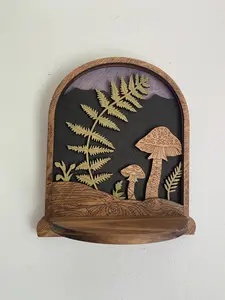 layered mushroom shelf - wall decor- wall hanging- cottage core - shroom- forest - crystal display - forest decor- display shelf- fungus
