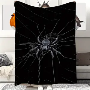 1pc of a 280Gsm Blanket, Perfect for Halloween Gifts, Featuring a Spider Design in Monochrome. This Plush Throw Blanket Serves As Home Decor, Ideal for Couches, Sports Events, Coffee Tables, And Bedrooms. It'S a Cool Item for Part